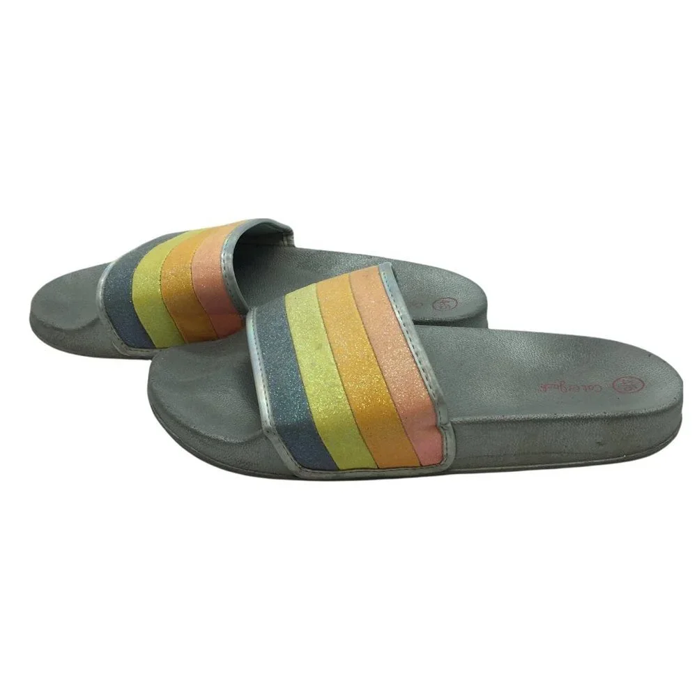 Cat & Jack slides sandals glitter‎ striped multicolor Size 4/5 Open Toe